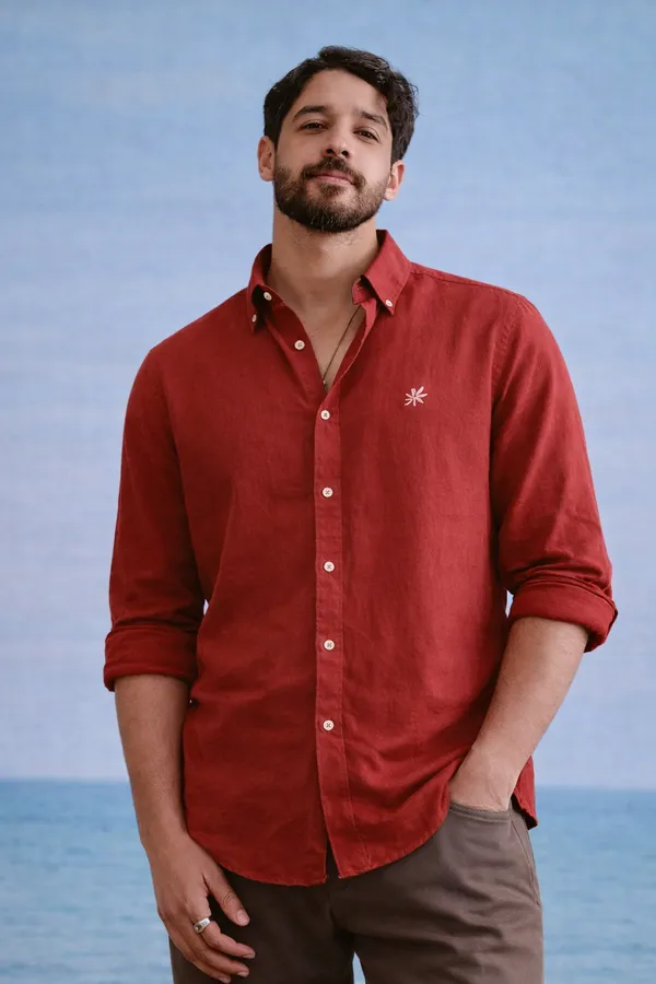Rust_Red_Linen_Button-Down_Casual_Shirt