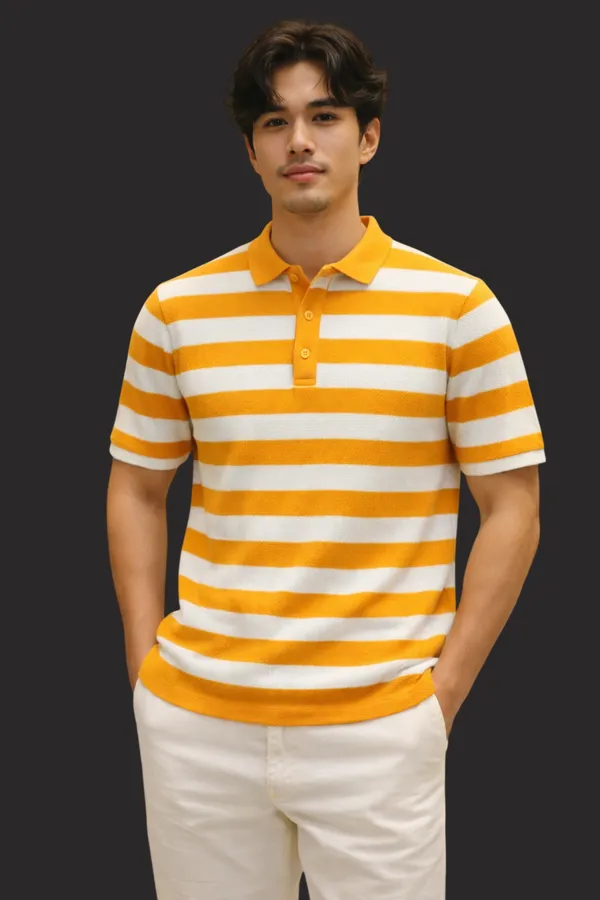 Yellow_And_White_Striped_Polo_T-Shirt