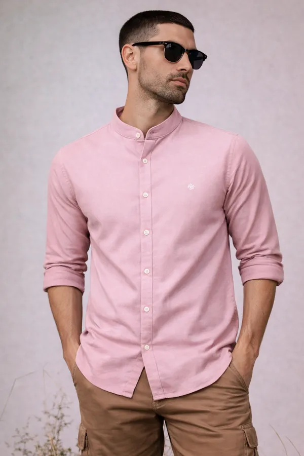 Pink_Mandarin_Collar_Casual_Shirt