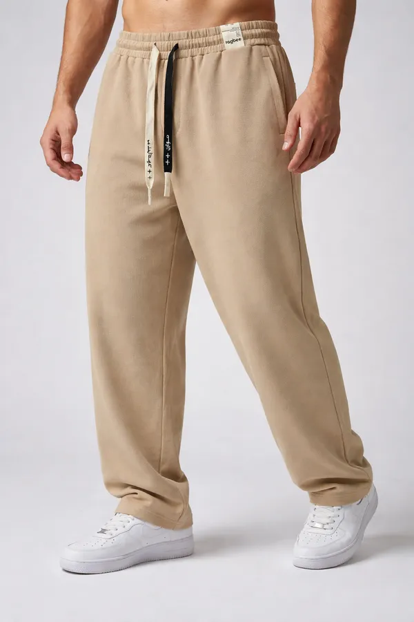 Beige_Relaxed_Fit_Drawstring_Track_Pants