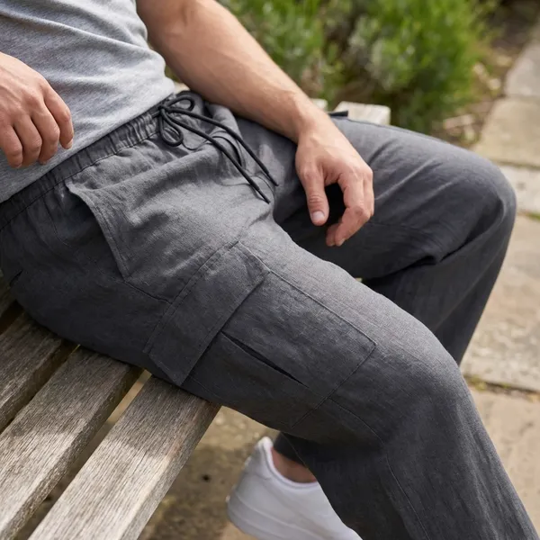 Casual_Cargo_Pants_With_Multiple_Pockets_-_Dark_Grey_Loose_Fit_Drawstring_Trousers