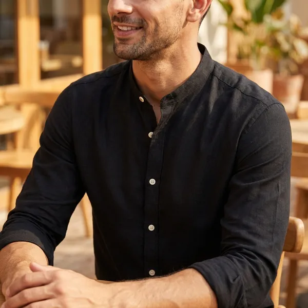 Black_Mandarin_Collar_Long_Sleeve_Casual_Shirt