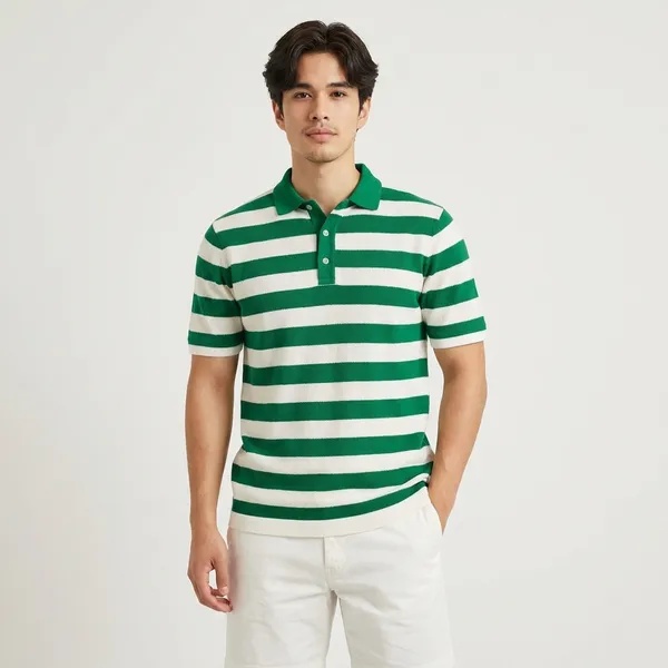 Green_And_White_Striped_Polo_T-Shirt