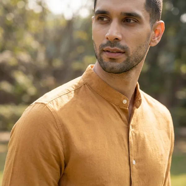Mustard_Yellow_Mandarin_Collar_Casual_Shirt