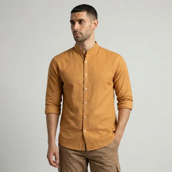 Mustard_Yellow_Mandarin_Collar_Casual_Shirt