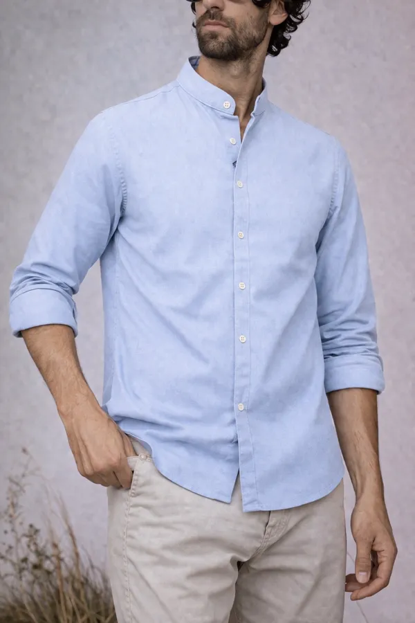 Mandarin_Collar_Long_Sleeve_Casual_Shirt_-_Light_Blue