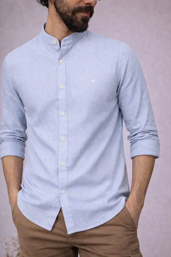 Mandarin_Collar_Long_Sleeve_Casual_Shirt_-_Light_Blue