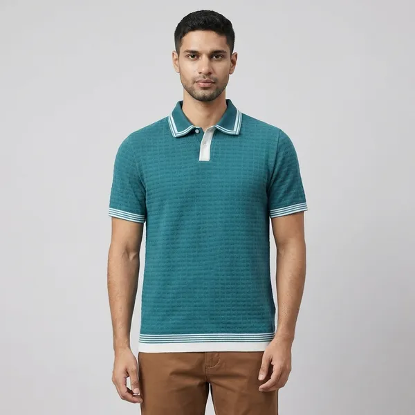 Teal_Textured_Polo_T-Shirt_With_Contrast_Tipping