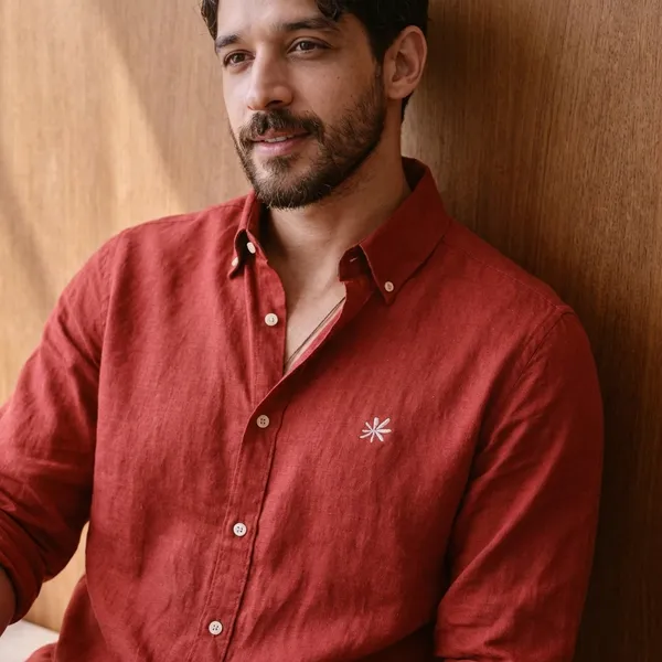 Rust_Red_Linen_Button-Down_Casual_Shirt
