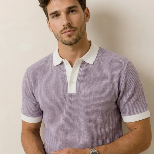 Purple_Textured_Polo_Shirt_With_White_Contrast_Collar_And_Cuffs
