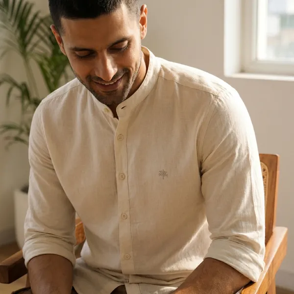 Mandarin_Collar_Casual_Shirt_-_Cream/Beige
