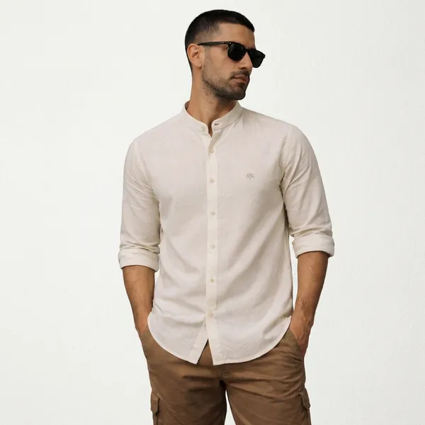 Mandarin_Collar_Casual_Shirt_-_Cream/Beige