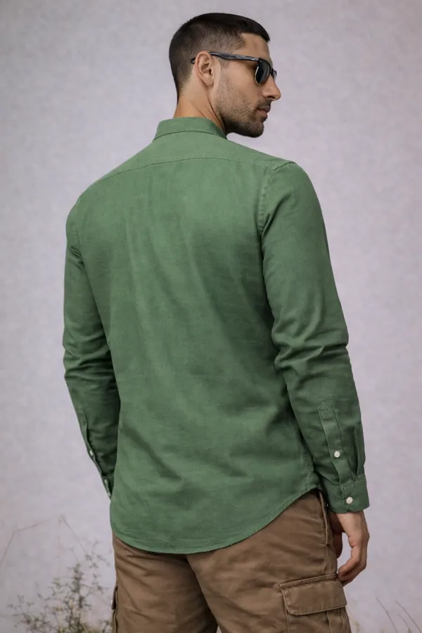 Olive_Green_Mandarin_Collar_Casual_Shirt