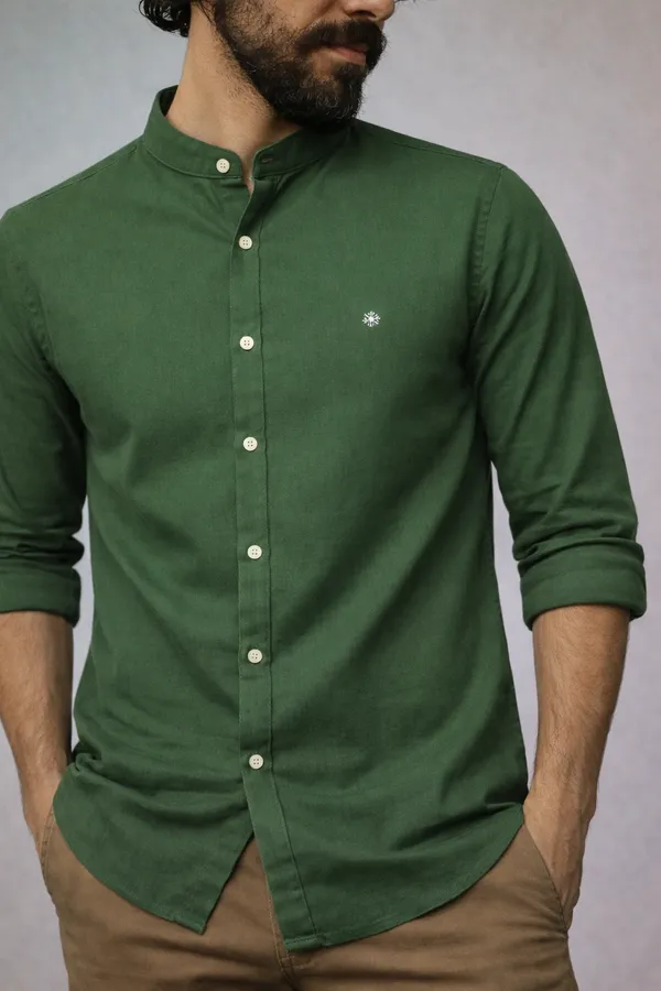 Olive_Green_Mandarin_Collar_Casual_Shirt