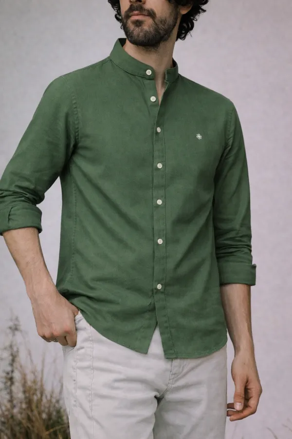 Olive_Green_Mandarin_Collar_Casual_Shirt