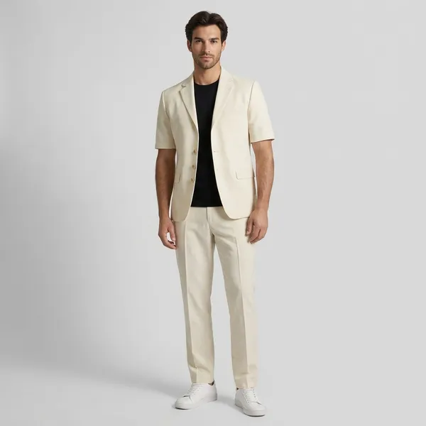 Cream_Short_Sleeve_Suit_Set_With_Black_T-Shirt