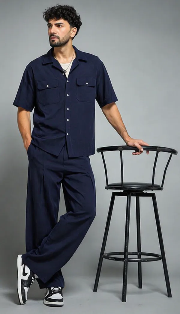 Navy_Blue_Short_Sleeve_Shirt_And_Trouser_Co-Ord_Set