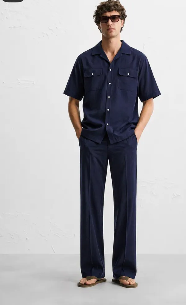 Navy_Blue_Short_Sleeve_Shirt_And_Trouser_Co-Ord_Set