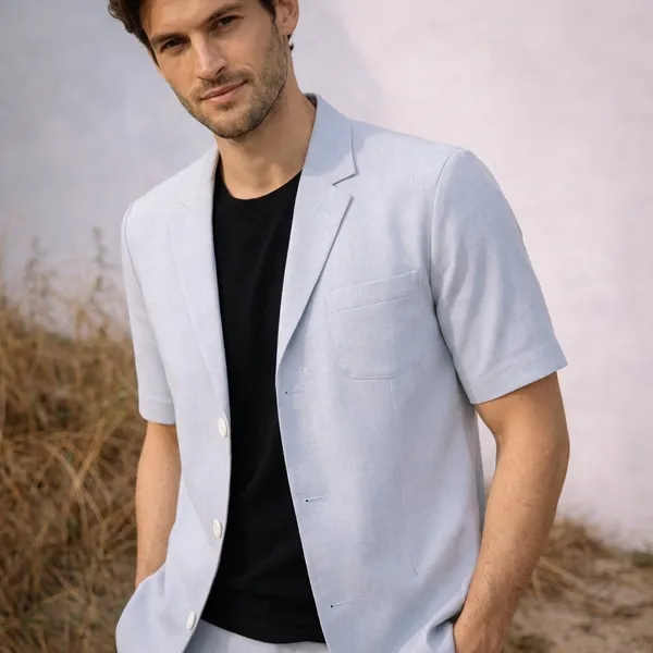 Light_Blue_Short-Sleeve_Suit_Set_With_Black_T-Shirt