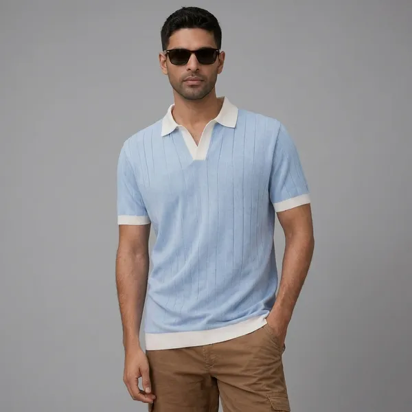 Light_Blue_Striped_Knit_Polo_T-Shirt_With_White_Contrast_Trim