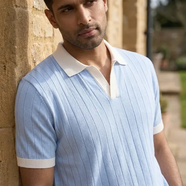 Light_Blue_Striped_Knit_Polo_T-Shirt_With_White_Contrast_Trim