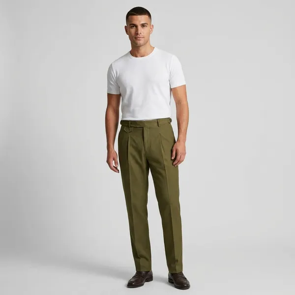 Olive_Green_Pleated_Formal_Trousers_With_Belt
