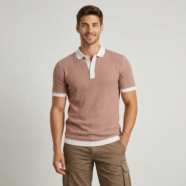 Beige_Knitted_Polo_T-Shirt_With_White_Contrast_Trim