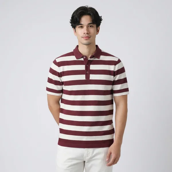 Maroon_&_White_Striped_Polo_Collar_Knit_T-Shirt