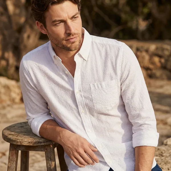 White_Textured_Button-Down_Casual_Shirt