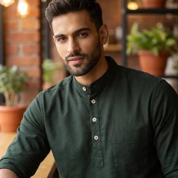 Black_Mandarin_Collar_Cotton_Kurta_With_Button_Placket