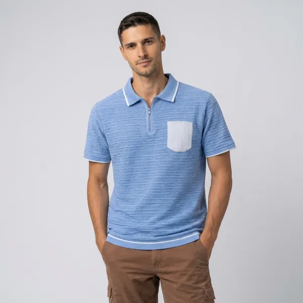 Blue_Textured_Polo_T-Shirt_With_Contrast_Trim_And_Pocket