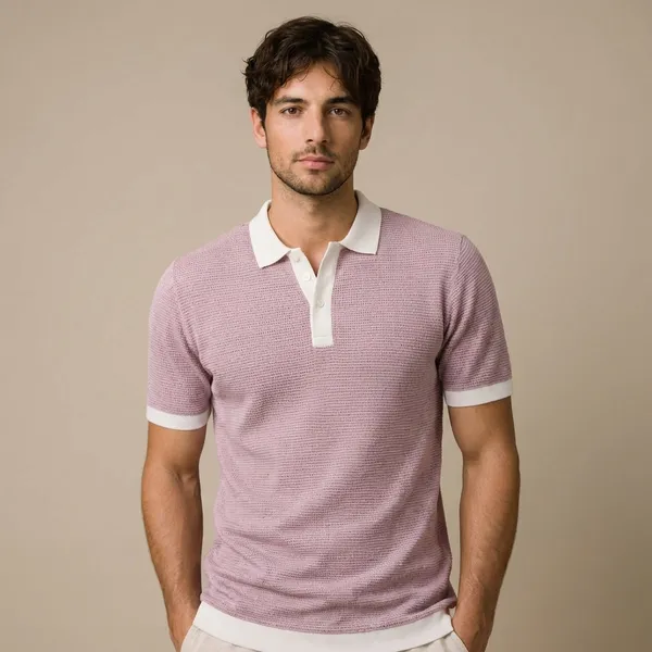 Lavender_Textured_Knit_Polo_T-Shirt_With_White_Contrast_Trim