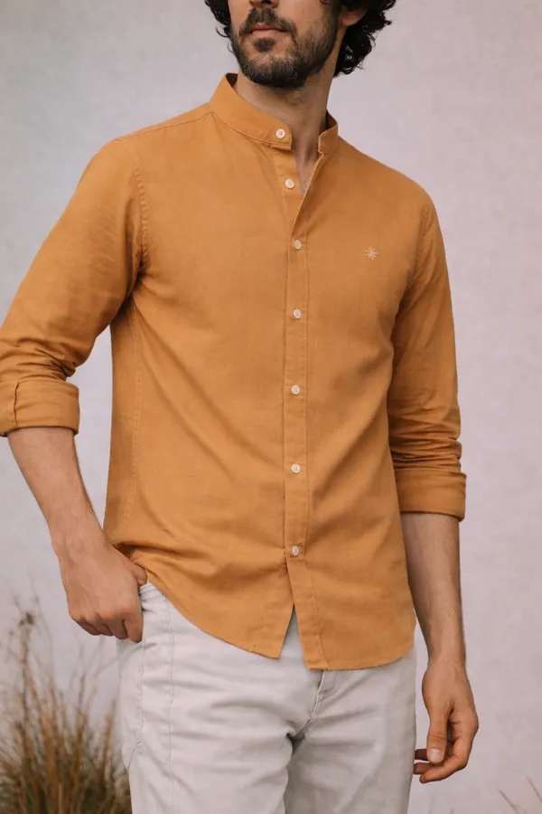Mustard_Yellow_Mandarin_Collar_Casual_Shirt