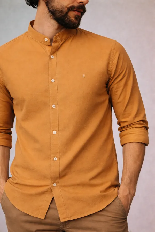 Mustard_Yellow_Mandarin_Collar_Casual_Shirt
