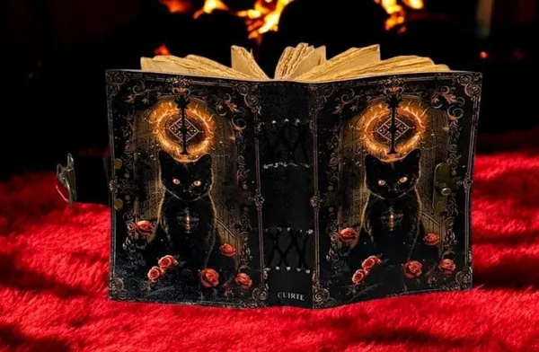 Book_Of_Spells_Leather_Bound_Journal_|_Deckle_Edge_Paper_Grimoire_Printed_Diary_|_Spiral_Gothic_Antique_Vintage_Book_For_Men_And_Women_|_Cat_And_Roses