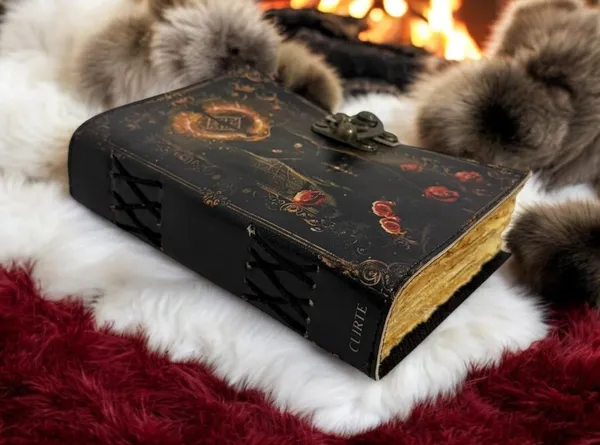 Book_Of_Spells_Leather_Bound_Journal_|_Deckle_Edge_Paper_Grimoire_Printed_Diary_|_Spiral_Gothic_Antique_Vintage_Book_For_Men_And_Women_|_Cat_And_Roses