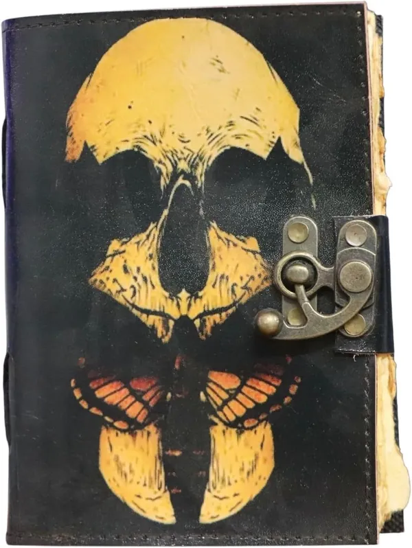 Book_Of_Spells_Leather_Bound_Journal_|_Deckle_Edge_Paper_Grimoire_Printed_Diary_|_Spiral_Gothic_Antique_Vintage_Book_For_Men_And_Women_|_Skull_Moth