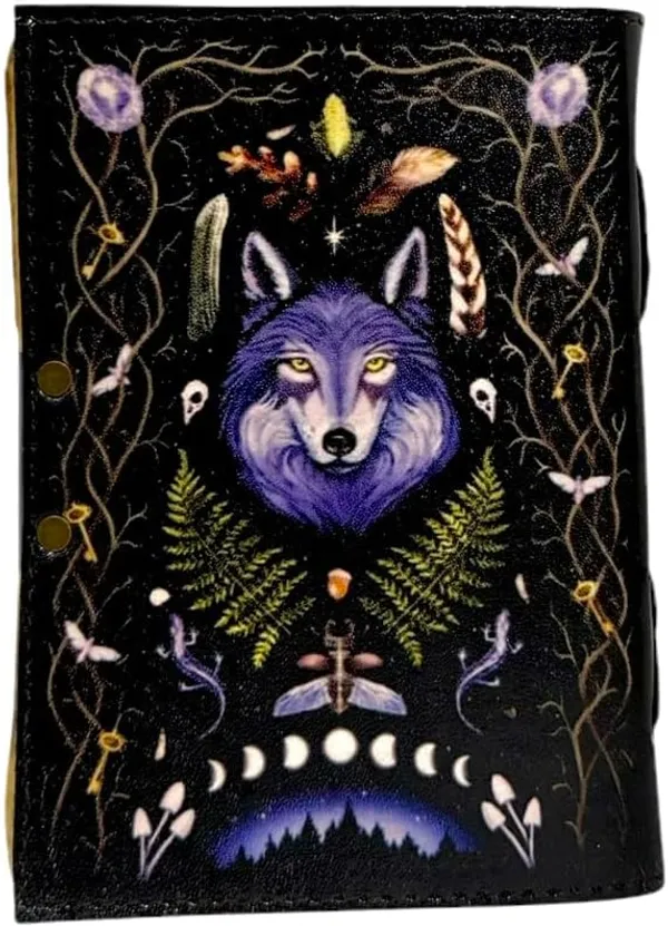 Book_Of_Spells_Leather_Bound_Journal_|_Deckle_Edge_Paper_Grimoire_Printed_Diary_|_Spiral_Gothic_Antique_Vintage_Book_For_Men_And_Women_|_Wolf