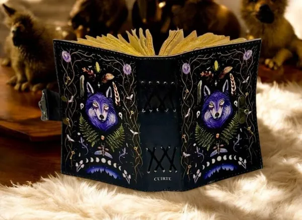 Book_Of_Spells_Leather_Bound_Journal_|_Deckle_Edge_Paper_Grimoire_Printed_Diary_|_Spiral_Gothic_Antique_Vintage_Book_For_Men_And_Women_|_Wolf