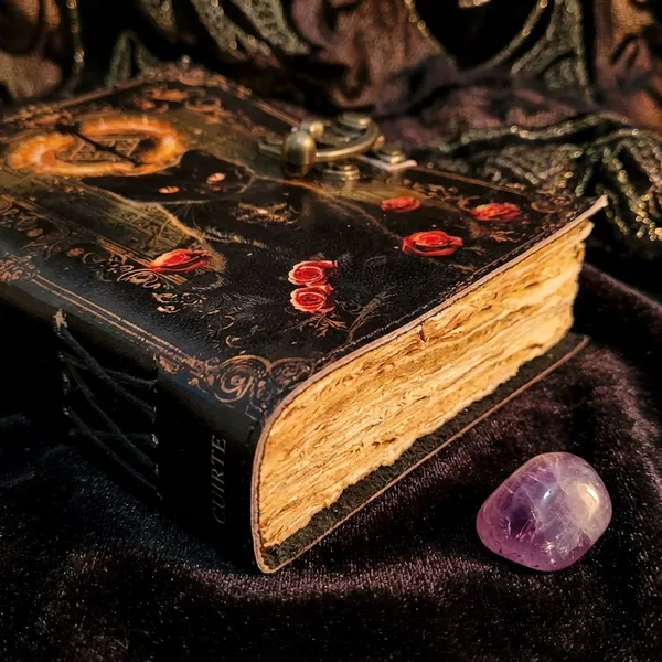 Book_Of_Spells_Leather_Bound_Journal_|_Deckle_Edge_Paper_Grimoire_Printed_Diary_|_Spiral_Gothic_Antique_Vintage_Book_For_Men_And_Women_|_Cat_And_Roses