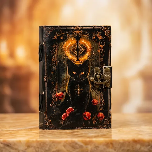 Book_Of_Spells_Leather_Bound_Journal_|_Deckle_Edge_Paper_Grimoire_Printed_Diary_|_Spiral_Gothic_Antique_Vintage_Book_For_Men_And_Women_|_Cat_And_Roses