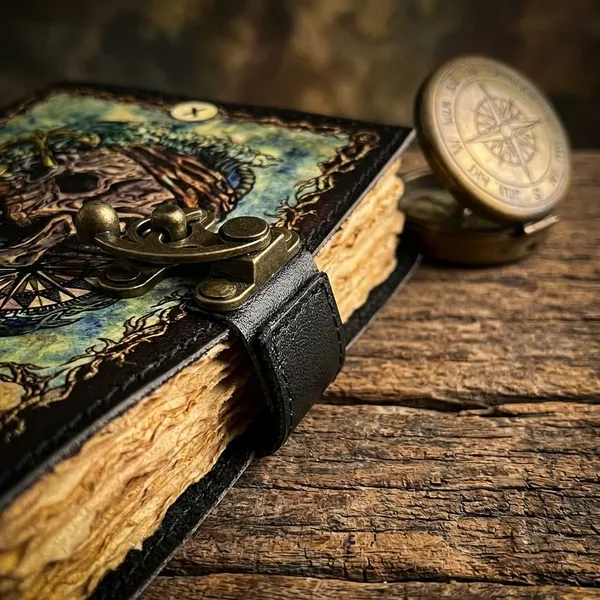 Cuirte_Book_Of_Spells_Aesthetic_Journal_|_Deckle_Edge_Paper_Grimoire_Printed_Leather_Journal_|_Wheel_Of_Fortune_Tarot_Notebook_|_Antique_Vintage_Leather_Journals_For_Men_And_Women