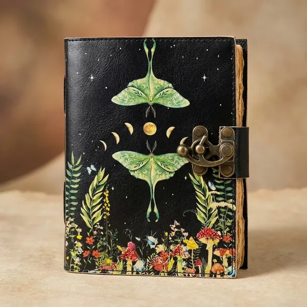 Spell_Book_Of_Shadows_Journal_With_Lock_Clasp_|_Vintage_Handmade_Leather_Luna_Moths_And_Morpho_Butterfly_Notebook