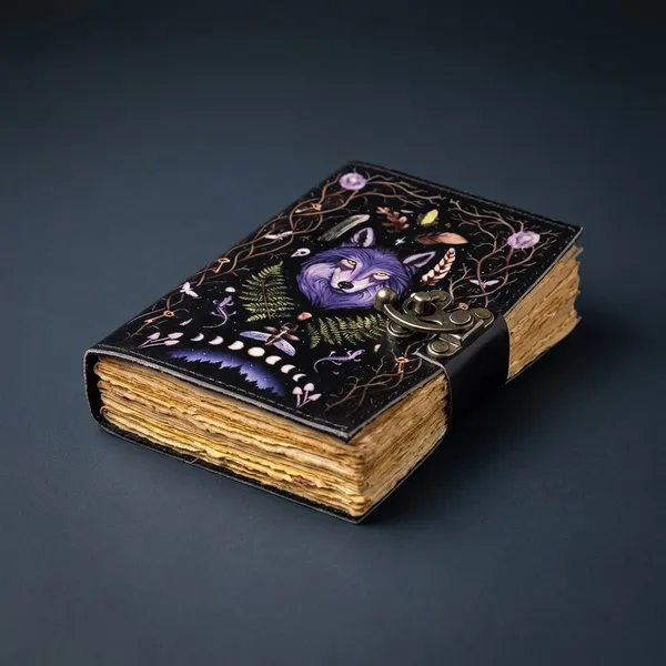 Book_Of_Spells_Leather_Bound_Journal_|_Deckle_Edge_Paper_Grimoire_Printed_Diary_|_Spiral_Gothic_Antique_Vintage_Book_For_Men_And_Women_|_Wolf
