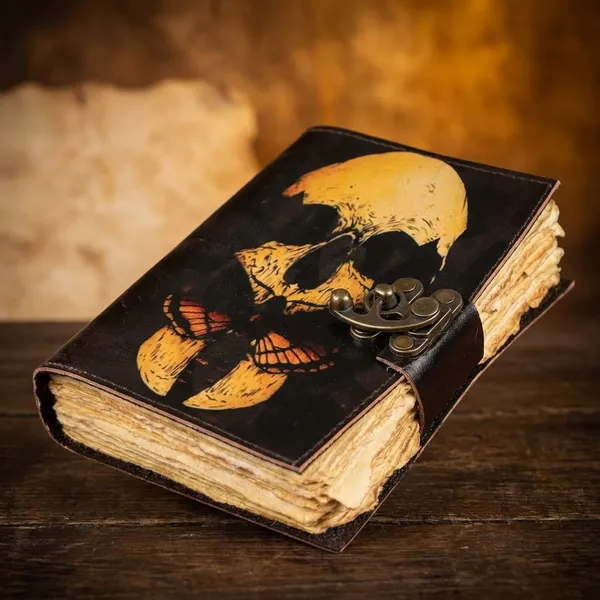 Book_Of_Spells_Leather_Bound_Journal_|_Deckle_Edge_Paper_Grimoire_Printed_Diary_|_Spiral_Gothic_Antique_Vintage_Book_For_Men_And_Women_|_Skull_Moth