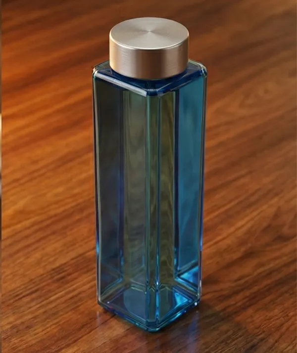 Glass_Square_Light_Blue_Water_Bottle_Silver_Steel_Cap_750_Ml