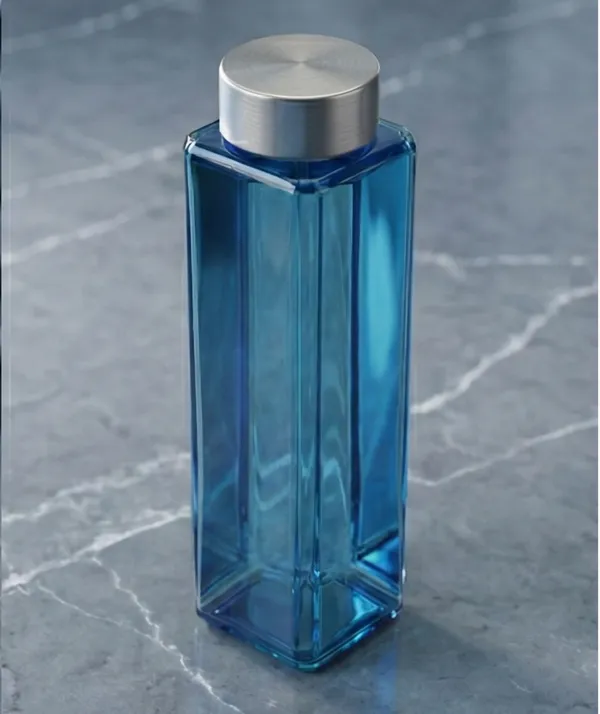 Glass_Square_Light_Blue_Water_Bottle_Silver_Steel_Cap_750_Ml