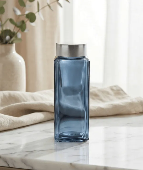 Glass_Square_Navy_Blue_Steel_Lid_Glass_Bottle_500_Ml