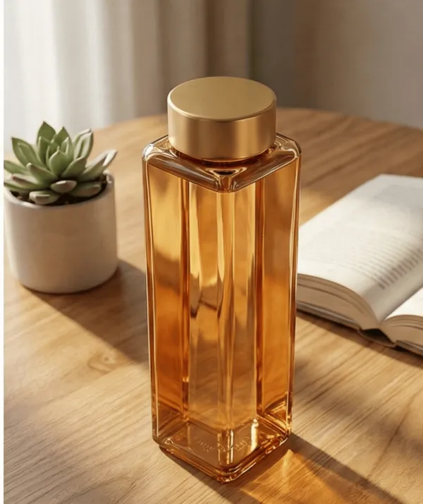 Glass_Square_Gold_Water_Bottle_Golden_Steel_Cap_750_Ml