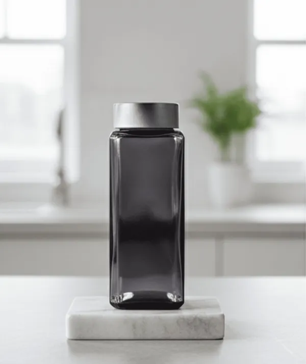 Glass_Square_Smoky_Grey_Water_Bottle_Airtight_Steel_Lid_500_Ml